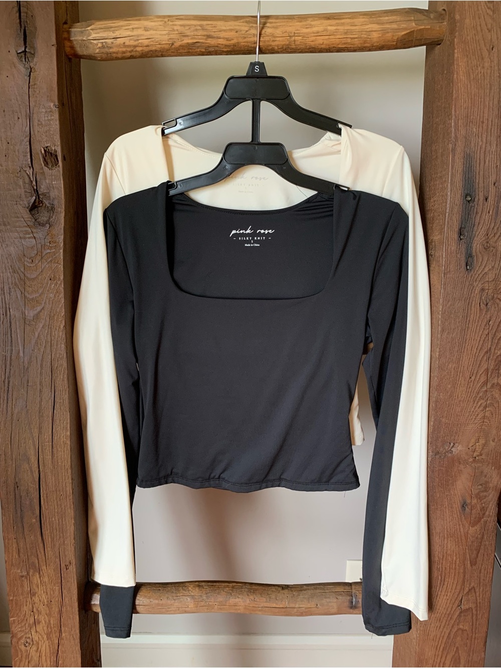 Pink Rose Women’s Black & Cream Long Sleeve Square Neck Top
